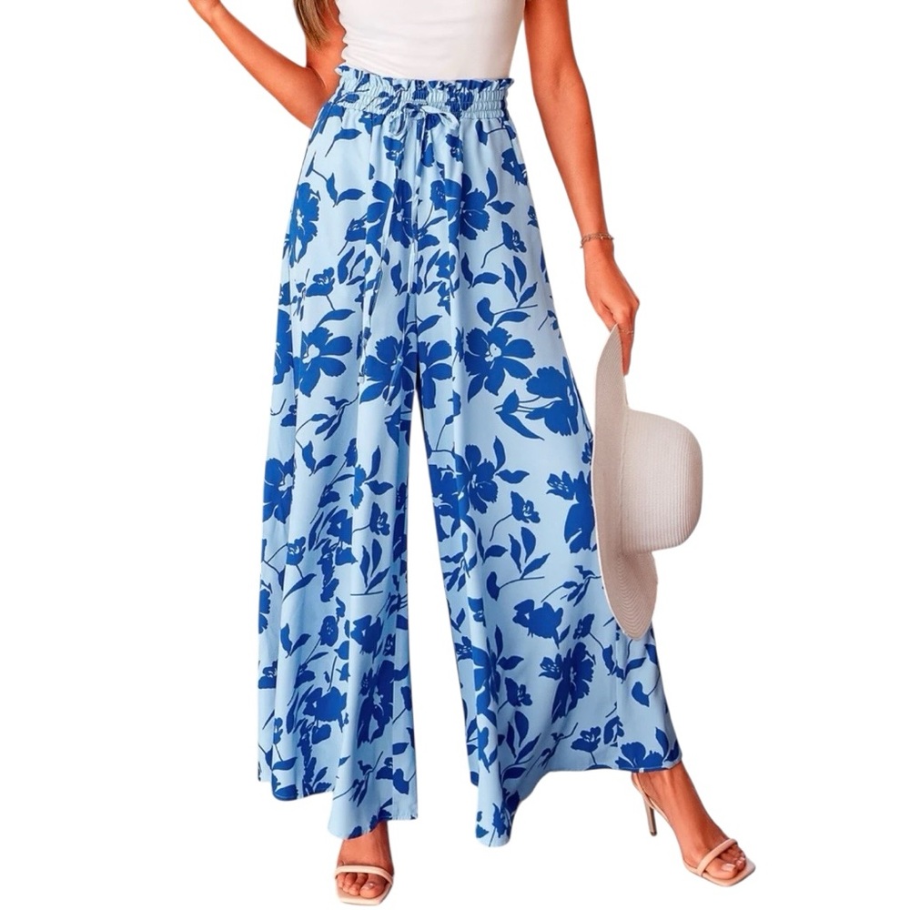 BTFBM Blue Floral Palazzo Pants